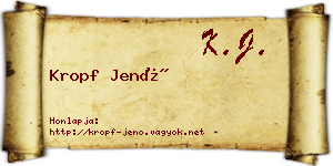 Kropf Jenő névjegykártya